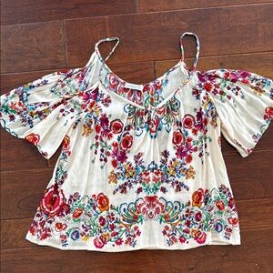 Patrons of Peace White Cream Bell Sleeve Crop Blouse